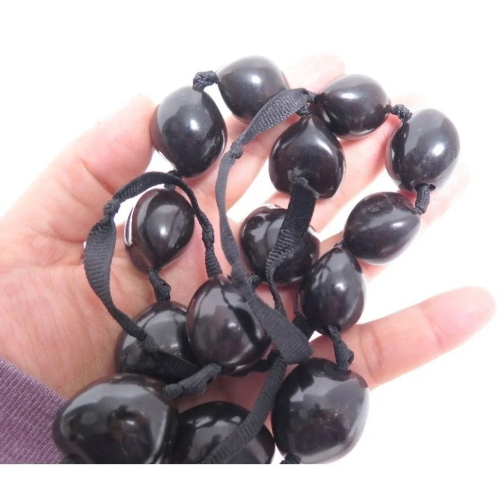 BLACK KUKUI NUT‎ BEAD LEI NECKLACE HAWAIIN JEWELRY